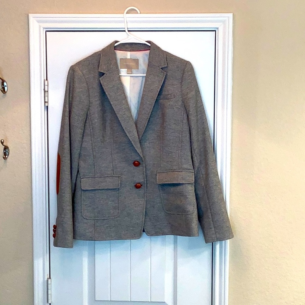 Wool blazer with suede elbow patches.